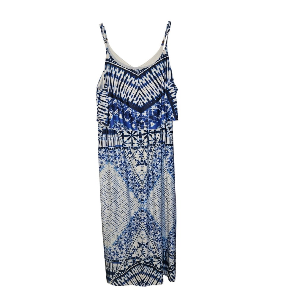 Charlotte Russe Blue White Tie Dye Ruffle Popover Maxi Dress Plus Size 3X Boho
